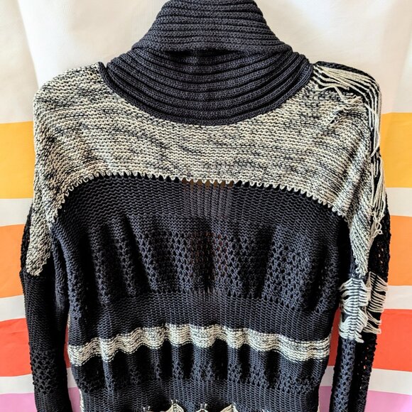 Allsaints Siouxsie Cardigan Black Tan Distressed Knit Grunge Long Duster Fray 4 - Picture 5 of 16